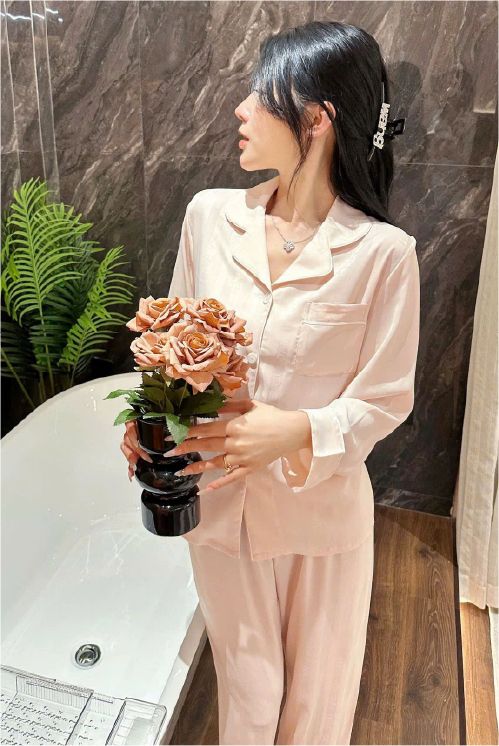Đồ ngủ pyjama nam nữ Shury Store Home Wear DD71 size 45-95kg màu xanh tay dài quần dài  bộ đôi couple chất lụa băng mềm