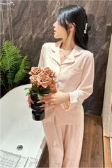 Đồ ngủ pyjama nam nữ Shury Store Home Wear DD71 size 45-95kg màu xanh tay dài quần dài  bộ đôi couple chất lụa băng mềm