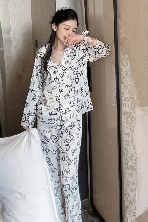 Đồ bộ ngủ nữ pyjama lụa băng trơn Shury Store Home Wear TD05 tay dài quần dài màu trắng đen mặc nhà,mặc ngủ size 45-75kg