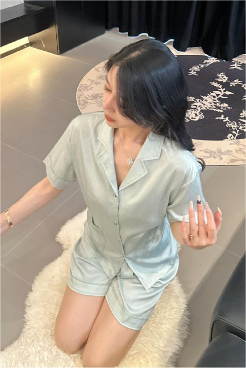 Đồ bộ ngủ nữ Pyjama lụa xước Shury Store Home Wear tay ngắn quần ngắn NT08 mặc nhà kiểu dáng tay cộc size 45-75 kg