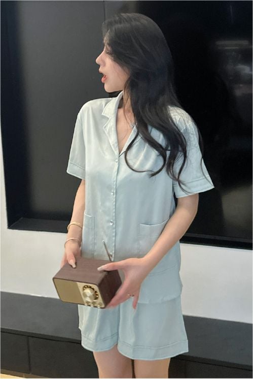 Đồ bộ ngủ nữ Pyjama lụa xước Shury Store Home Wear tay ngắn quần ngắn NT08 mặc nhà kiểu dáng tay cộc size 45-75 kg