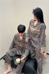Đồ ngủ pyjama nam nữ Shury Store Home Wear DD30 size 45-95kg màu đen tay dài quần dài  bộ đôi couple chất lụa băng mềm