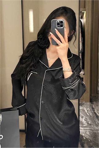Đồ bộ ngủ nữ pyjama lụa băng trơn Shury Store Home Wear TD40 tay dài quần dài màu đen mặc nhà,mặc ngủ size 45-75kg