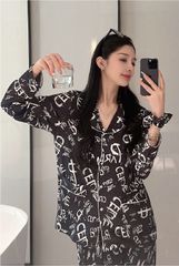 Đồ bộ ngủ nữ pyjama lụa băng trơn Shury Store Home Wear TD05 tay dài quần dài màu trắng đen mặc nhà,mặc ngủ size 45-75kg