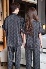 Đồ ngủ pyjama nam nữ Shury Store Home Wear CND23 size 45-95kg màu đen tay ngắn quần dài bộ đôi couple chất lụa băng mềm