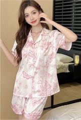 Đồ bộ ngủ nữ Pyjama lụa băng Shury Store Home Wear TN43 tay ngắn quần dài tặng kèm quần ngắn size 45-75 kg mặc nhà