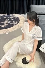Đồ ngủ pyjama nam nữ Shury Store Home Wear CND25 size 45-95kg màu đen tay ngắn quần dài bộ đôi couple chất lụa băng mềm