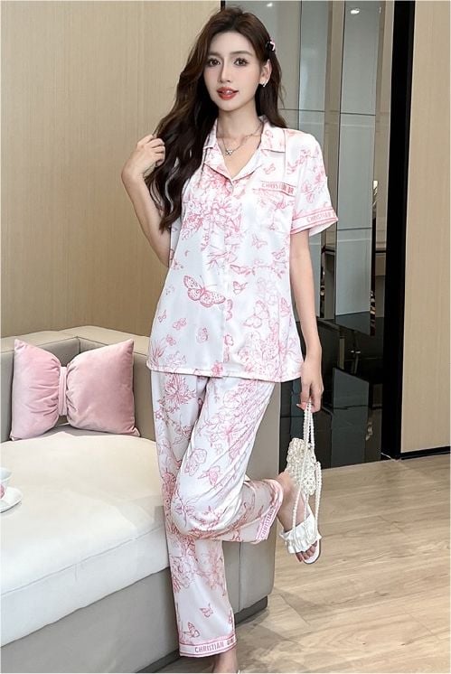 Đồ bộ ngủ nữ Pyjama lụa băng Shury Store Home Wear TN43 tay ngắn quần dài tặng kèm quần ngắn size 45-75 kg mặc nhà