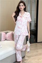 Đồ bộ ngủ nữ Pyjama lụa băng Shury Store Home Wear TN43 tay ngắn quần dài tặng kèm quần ngắn size 45-75 kg mặc nhà