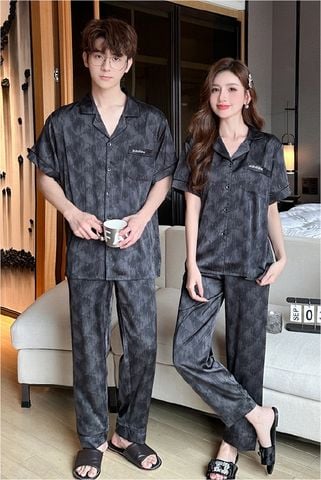 Đồ ngủ pyjama nam nữ Shury Store Home Wear CND23 size 45-95kg màu đen tay ngắn quần dài bộ đôi couple chất lụa băng mềm