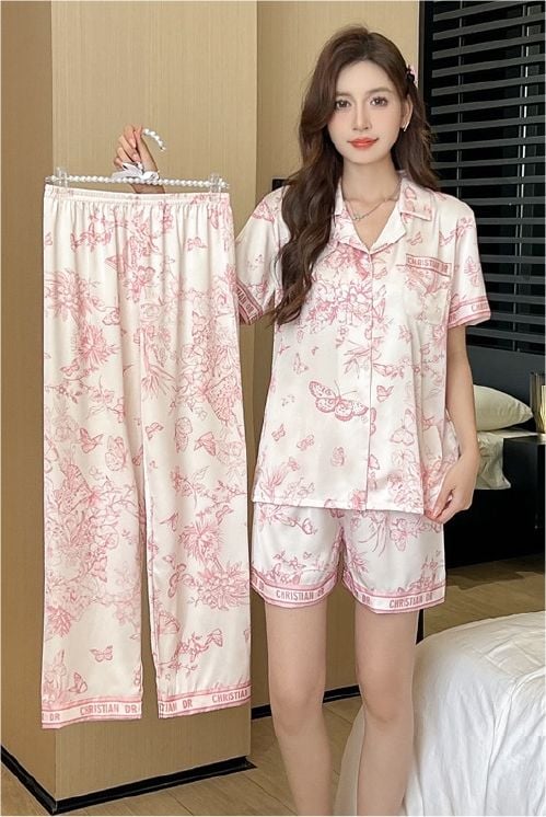 Đồ bộ ngủ nữ Pyjama lụa băng Shury Store Home Wear TN43 tay ngắn quần dài tặng kèm quần ngắn size 45-75 kg mặc nhà