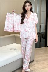 Đồ bộ ngủ nữ Pyjama lụa băng Shury Store Home Wear TN43 tay ngắn quần dài tặng kèm quần ngắn size 45-75 kg mặc nhà