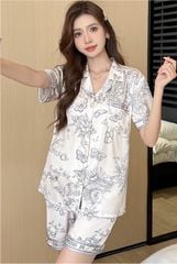 Đồ bộ ngủ nữ Pyjama lụa băng Shury Store Home Wear TN43 tay ngắn quần dài tặng kèm quần ngắn size 45-75 kg mặc nhà