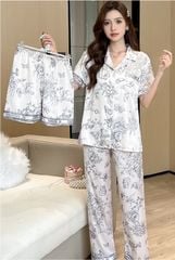 Đồ bộ ngủ nữ Pyjama lụa băng Shury Store Home Wear TN43 tay ngắn quần dài tặng kèm quần ngắn size 45-75 kg mặc nhà