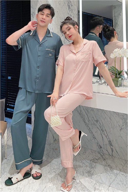 Đồ bộ Pijama lụa băng tay ngắn quần dài couple CND17