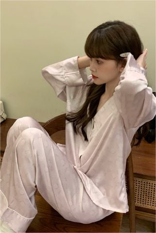 Đồ bộ ngủ nữ pyjama lụa băng trơn Shury Store Home Wear TD64 tay dài quần dài mặc nhà size 45-75kg