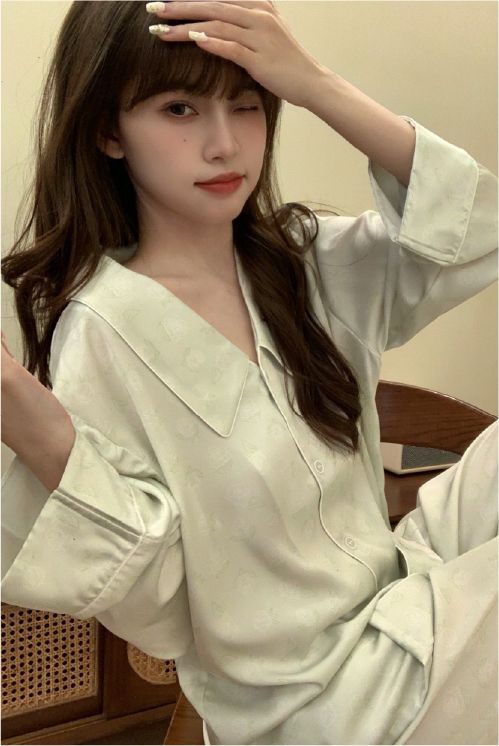 Đồ bộ ngủ nữ pyjama lụa băng trơn Shury Store Home Wear TD64 tay dài quần dài mặc nhà size 45-75kg