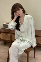 Đồ bộ ngủ nữ pyjama lụa băng trơn Shury Store Home Wear TD64 tay dài quần dài mặc nhà size 45-75kg