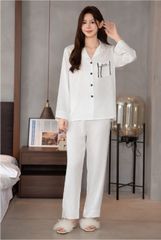 Đồ bộ ngủ nữ pyjama lụa băng trơn Shury Store Home Wear TD53 tay dài quần dài màu trắng  mặc nhà,mặc ngủ size 45-75kg