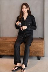 Đồ bộ ngủ nữ pyjama lụa băng trơn Shury Store Home Wear TD80 tay dài quần dài màu trắng đen mặc nhà,mặc ngủ size 45-75kg