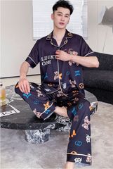 Đồ ngủ pyjama nam nữ Shury Store Home Wear CND27 size 45-95kg màu xanh tay ngắn  bộ đôi couple lụa