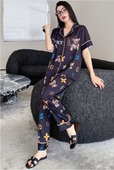 Đồ ngủ pyjama nam nữ Shury Store Home Wear CND27 size 45-95kg màu xanh tay ngắn  bộ đôi couple lụa