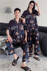 Đồ ngủ pyjama nam nữ Shury Store Home Wear CND27 size 45-95kg màu xanh tay ngắn  bộ đôi couple lụa