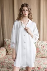 Váy ngủ lụa băng phối ren freesize 45–75kg SM30 | Shury Store Home Wear | Đầm ngủ cao cấp dài 90cm