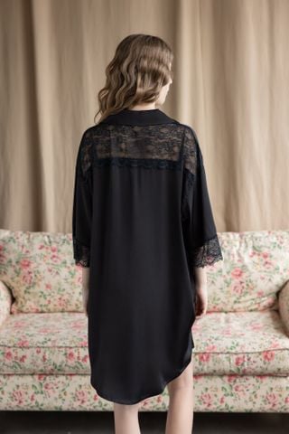 Váy ngủ lụa băng phối ren freesize 45–75kg SM30 | Shury Store Home Wear | Đầm ngủ cao cấp dài 90cm