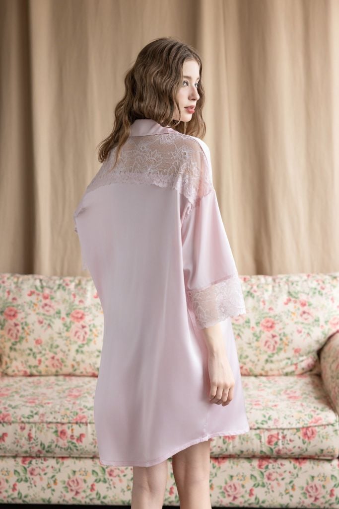 Váy ngủ lụa băng phối ren freesize 45–75kg SM30 | Shury Store Home Wear | Đầm ngủ cao cấp dài 90cm