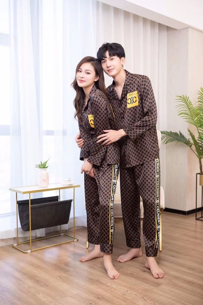 Đồ bộ ngủ Pyjama lụa tơ tằm tay dài quần dài couple CC