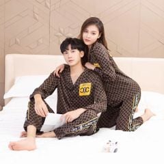 Đồ bộ ngủ Pyjama lụa tơ tằm tay dài quần dài couple CC