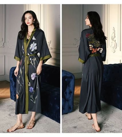 Áo Choàng Ngủ Lụa Dài Cao Cấp mặc nhà hoặc đi biển AC07
