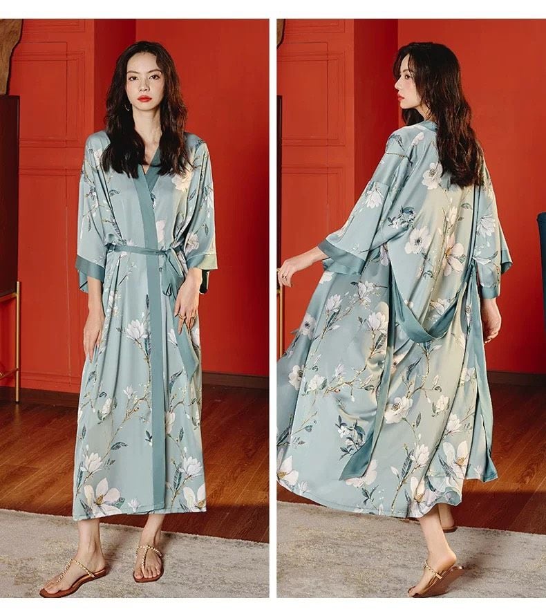 Áo Choàng Ngủ Lụa Dài Cao Cấp mặc nhà hoặc đi biển AC010