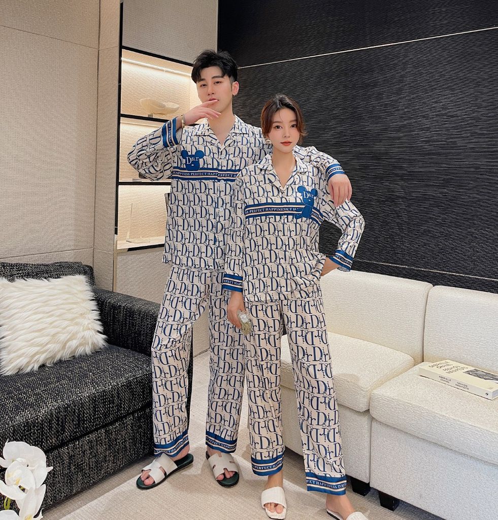Đồ ngủ đôi Shury Store- DD32 nam nữ đồ bộ ngủ Pyjama couple tay dài quần dài chất lụa băng cao cấp