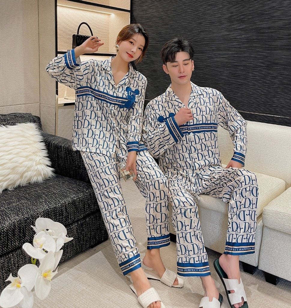 Đồ ngủ đôi Shury Store- DD32 nam nữ đồ bộ ngủ Pyjama couple tay dài quần dài chất lụa băng cao cấp