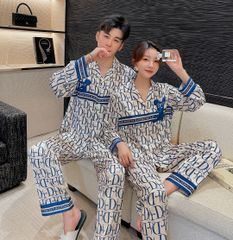Đồ ngủ đôi Shury Store- DD32 nam nữ đồ bộ ngủ Pyjama couple tay dài quần dài chất lụa băng cao cấp