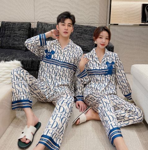 Đồ ngủ đôi Shury Store- DD32 nam nữ đồ bộ ngủ Pyjama couple tay dài quần dài chất lụa băng cao cấp