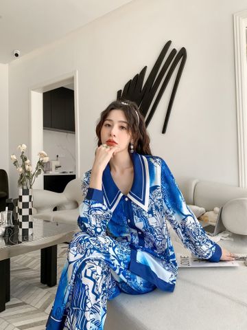 Đồ bộ ngủ pijama tay dài quần dài blue pattern