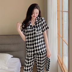 Đồ bộ ngủ Pyjama lụa tơ tằm tay ngắn quần dài couple CND9