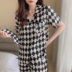 Đồ bộ ngủ Pyjama lụa tơ tằm tay ngắn quần dài couple CND9