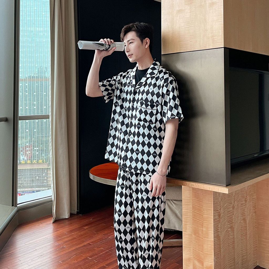 Đồ bộ ngủ Pyjama lụa tơ tằm tay ngắn quần dài couple CND9