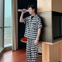 Đồ bộ ngủ Pyjama lụa tơ tằm tay ngắn quần dài couple CND9