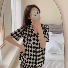 Đồ bộ ngủ Pyjama lụa tơ tằm tay ngắn quần dài couple CND9
