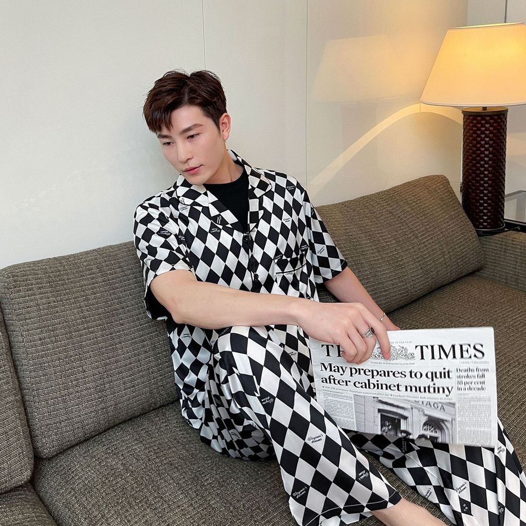 Đồ bộ ngủ Pyjama lụa tơ tằm tay ngắn quần dài couple CND9