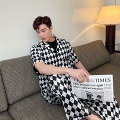 Đồ bộ ngủ Pyjama lụa tơ tằm tay ngắn quần dài couple CND9