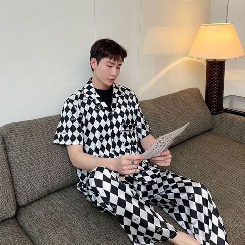 Đồ bộ ngủ Pyjama lụa tơ tằm tay ngắn quần dài couple CND9