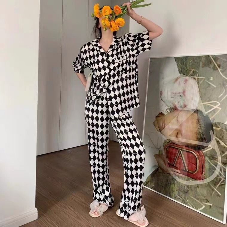 Đồ bộ ngủ Pyjama lụa tơ tằm tay ngắn quần dài couple CND9