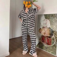 Đồ bộ ngủ Pyjama lụa tơ tằm tay ngắn quần dài couple CND9