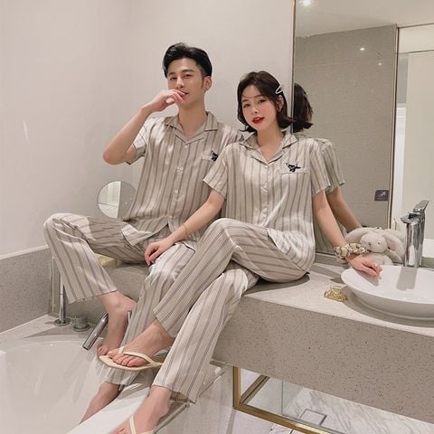 Đồ bộ ngủ Pyjama lụa tơ tằm tay ngắn quần dài couple CND11